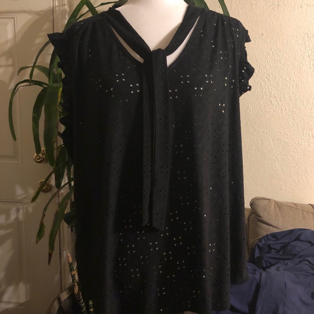 Black Lace Ribbon Tie Top